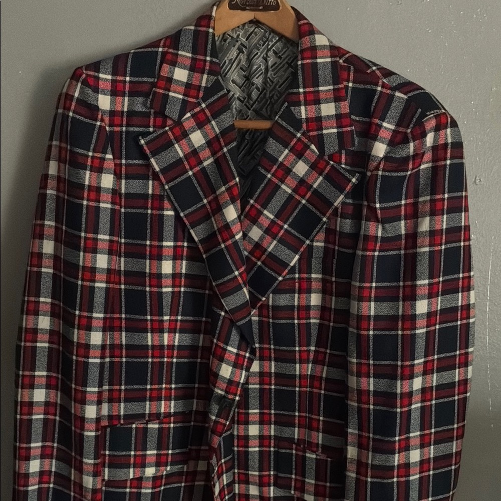 Men's Plaid Blazer - Red, White, and Blue